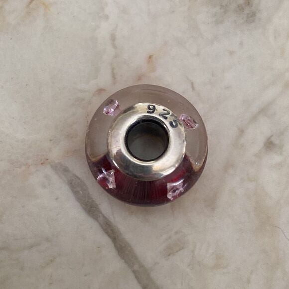 925 Sterling Silver Murano Glass Crystal Heart Charm Bead Pandora Compatible - Picture 5 of 6